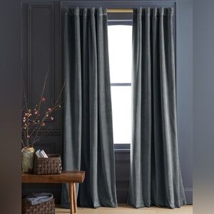 NWOT QUINCE Set Of 2 48x96 Cotton Velvet Room Darkening Curtains Slate